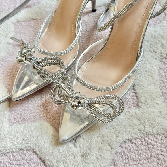🪩 BRAND NEW VIRAL DIAMOND RHINESTONE GLAM BOW ANKLE WRAP WEDDING BRIDE HEEL - Picture 4 of 8